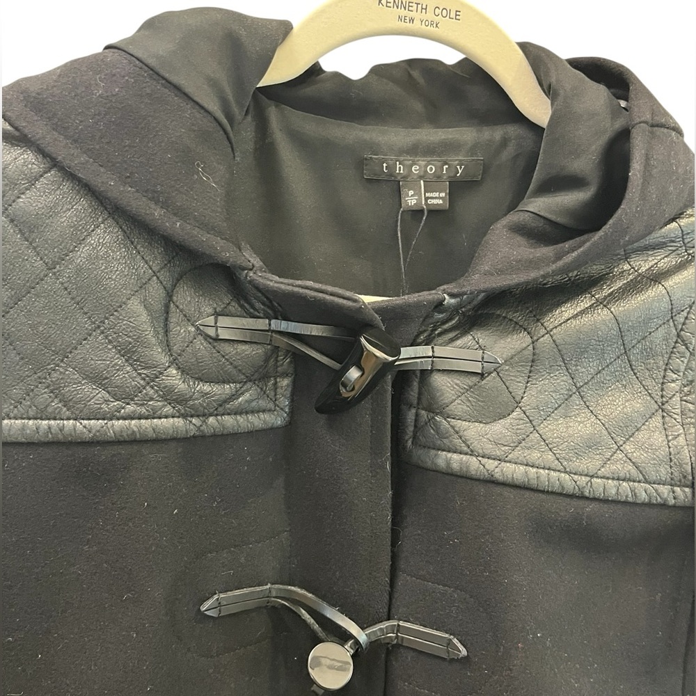 Theory NWT Hooded Marimba Wool Coat with Leather Sleeves Size Small - Picture 9 of 16